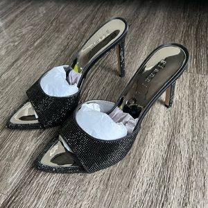 GIANNI BINI Black Rhinestone Mule Heeled Slip-on Sandals size 8.5 (NEW)